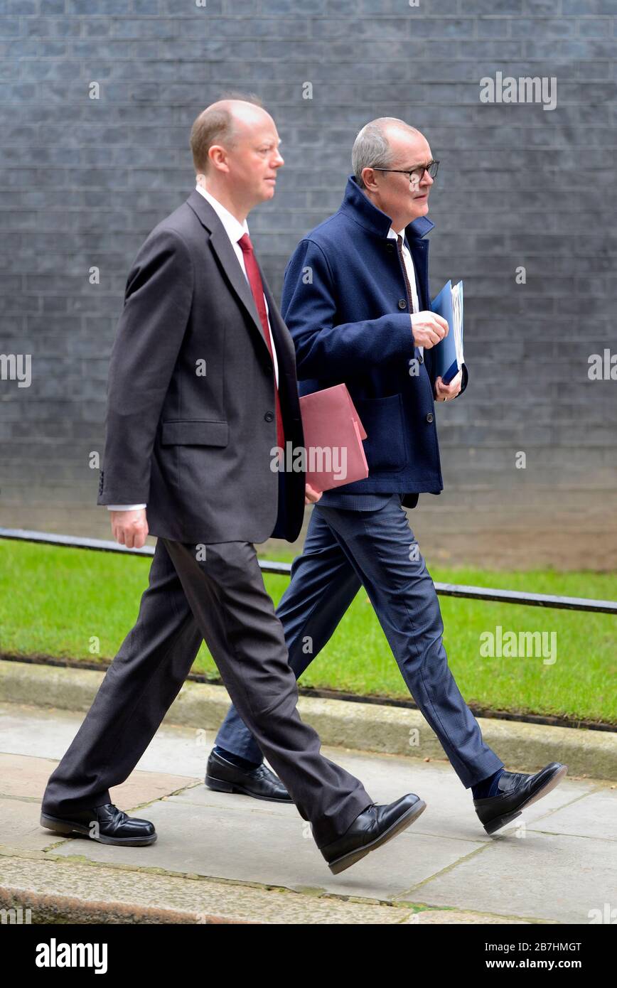 Londres, Royaume-Uni. 3 mars 2020. Chris Whitty (L - Directeur médical en chef pour l'Angleterre, Conseiller médical en chef pour le Royaume-Uni Govt.) et Sir Patrick Vallance (R - G) Banque D'Images