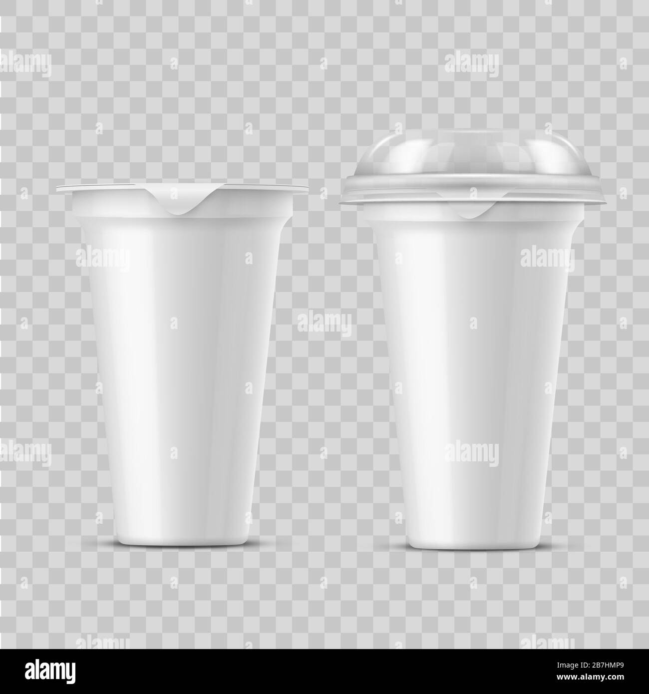 Pot vectoriel rond blanc brillant réaliste avec couvercle en feuille pour le stockage du yaourt, de la crème sure et d'autres produits laitiers et desserts Illustration de Vecteur