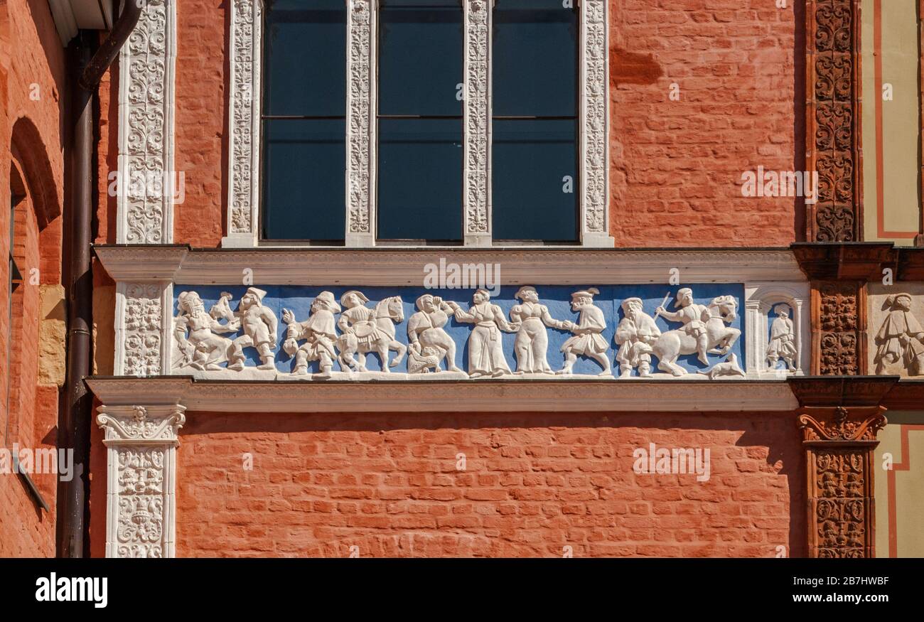Bas reliefs au château de Fürstenhof à Wismar, Mecklembourg-Poméranie-Occidentale, Allemagne Banque D'Images