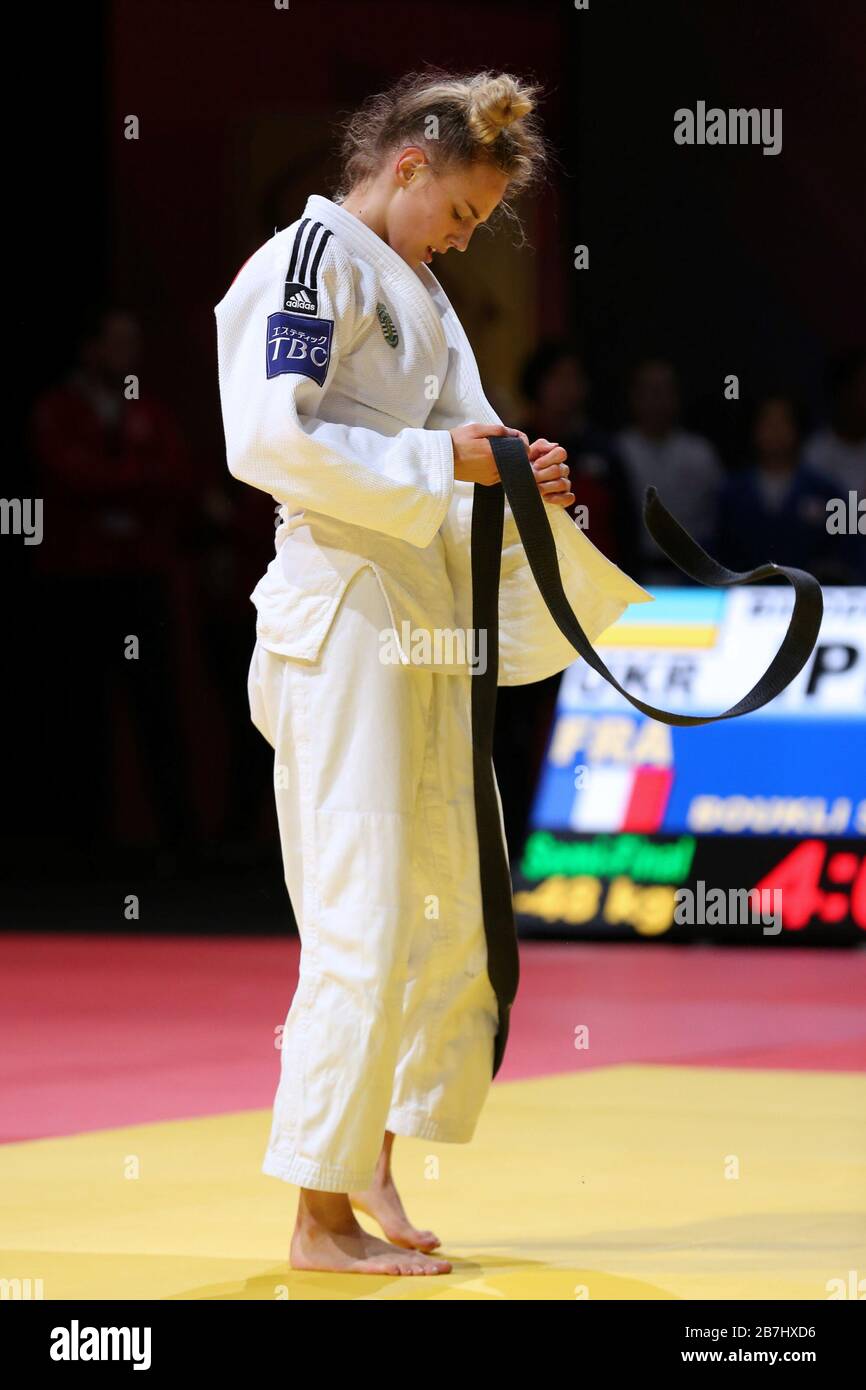 Paris, France - 08 février 2020: Daria Bilodid pour l'Ukraine contre Shirin Boukli pour la France, femmes -48 kg, semi-finale (crédit: Mickael Chavet) Banque D'Images