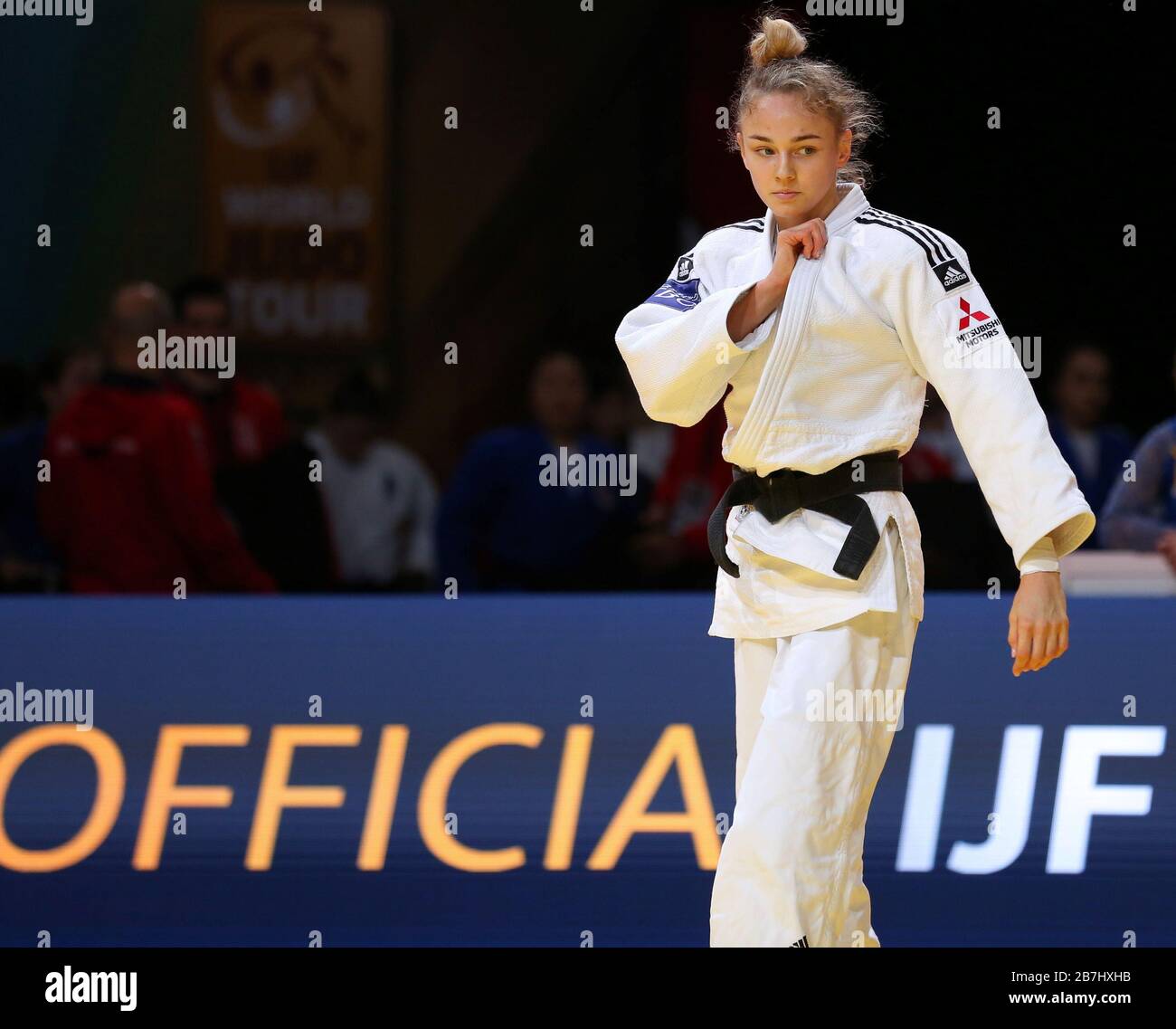 Paris, France - 8 février 2020: Daria Bilodid pour l'Ukraine contre Kang pour la Corée, femmes -48 kg, trimestre-final (crédit: Mickael Chavet) Banque D'Images