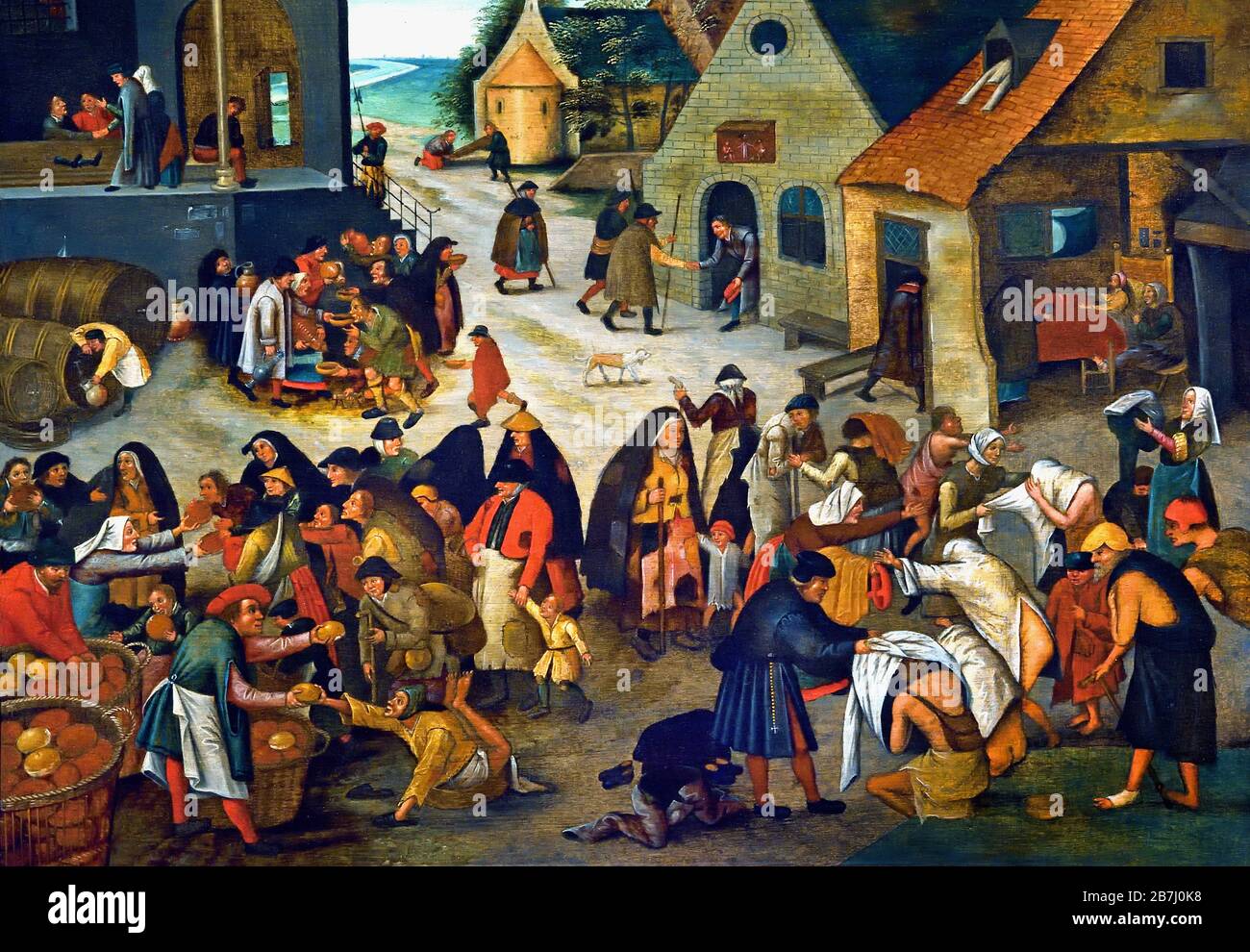 Sept actes de Miséricorde 1616 Pieter Brueghel le Jeune 1564-1637, la famille Brueghel ( Bruegel ou Breughel ), peintres flamands du XVIe au XVIIe siècle, belge, Belgique. Banque D'Images