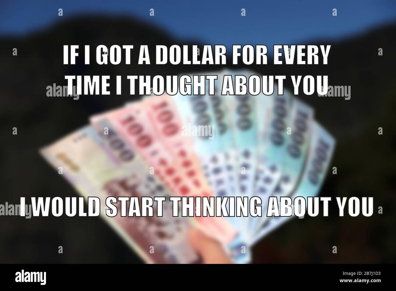 Dollar pour penser à vous drôle meme pour le partage des médias sociaux. Des souvenirs de fabrication d'argent. Banque D'Images