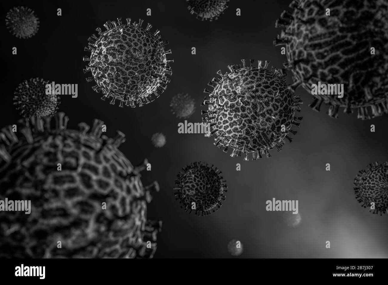 Illustration médicale détaillée modélisée par ordinateur du coronavirus Novel 2019-nCoV covid-19. Concept de protection contre la pandémie de virus. Science-fiction de microbiologie Banque D'Images