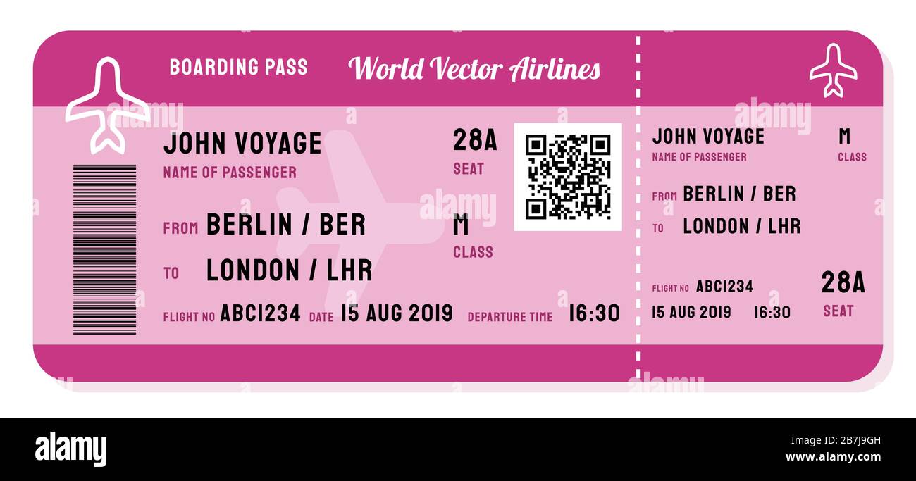 Vecteur fictif de carte d'embarquement. Billet d'avion moderne avec code QR. Illustration de Vecteur