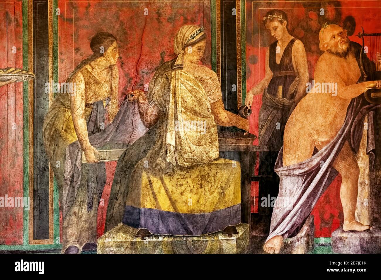 Fresque romaine antique à Pompéi montrant un détail du culte mystère de Dionysus Banque D'Images