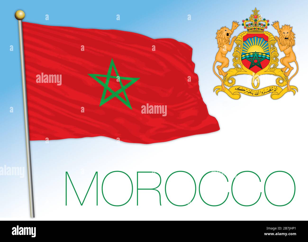 Drapeau national officiel du Maroc et armoiries, pays d'afrique du Nord, illustration vectorielle Illustration de Vecteur