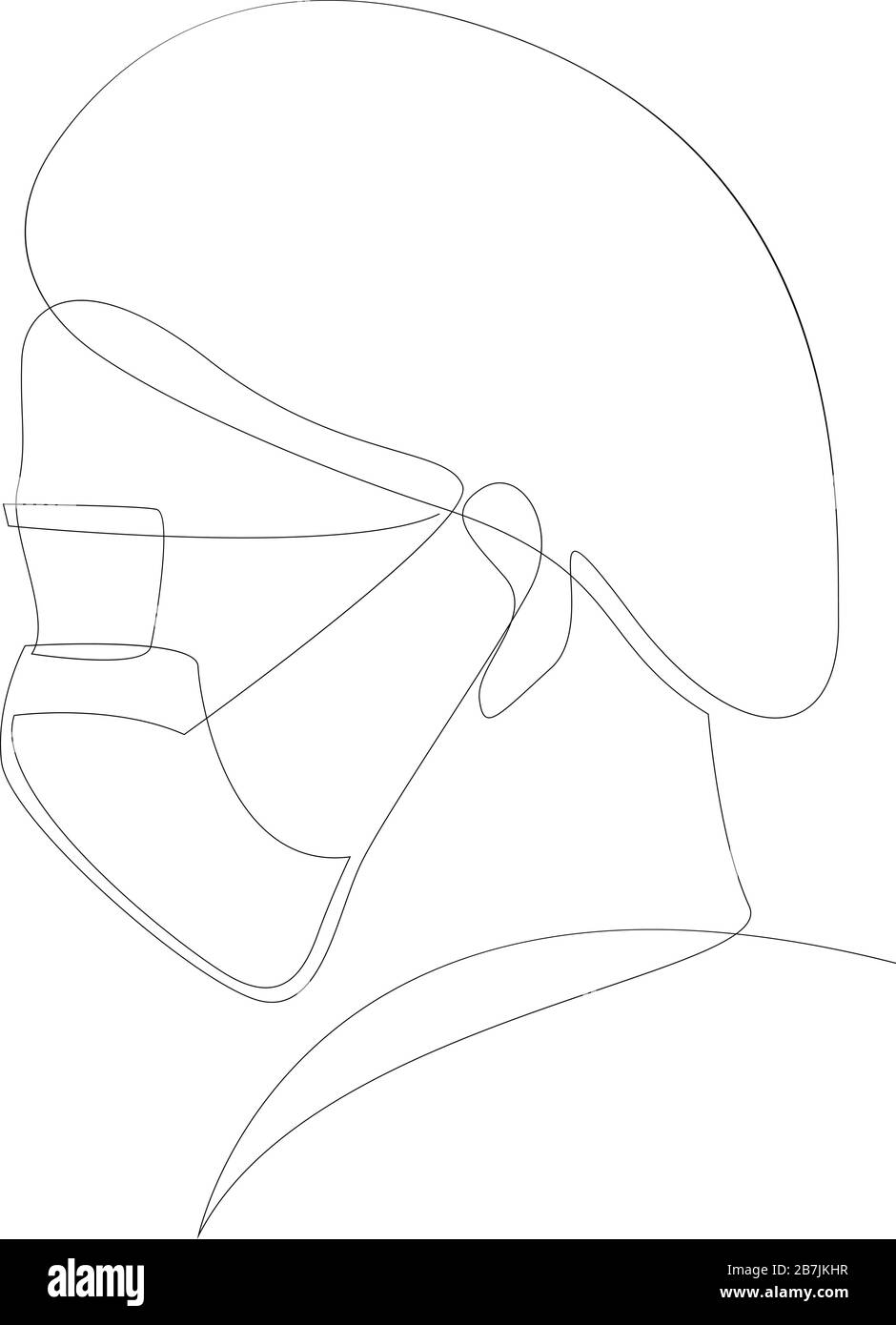 Un masque médical à dessin en ligne continu. Concept de coronavirus. Continu single-dessiné chirurgien ligne silhouette dessinée à la main. Ligne ar Illustration de Vecteur