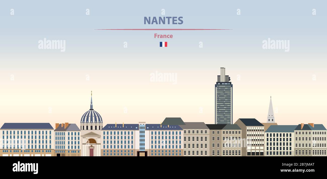 Illustration vectorielle de la ville de Nantes sur fond coloré dégradé magnifique jour Illustration de Vecteur