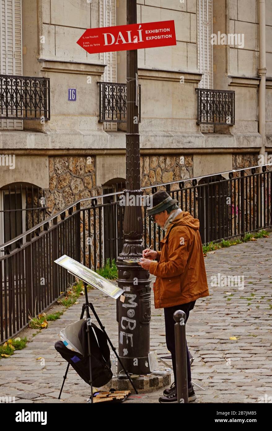Peinture aérienne plein sur la rue Montmartre Paris France Banque D'Images