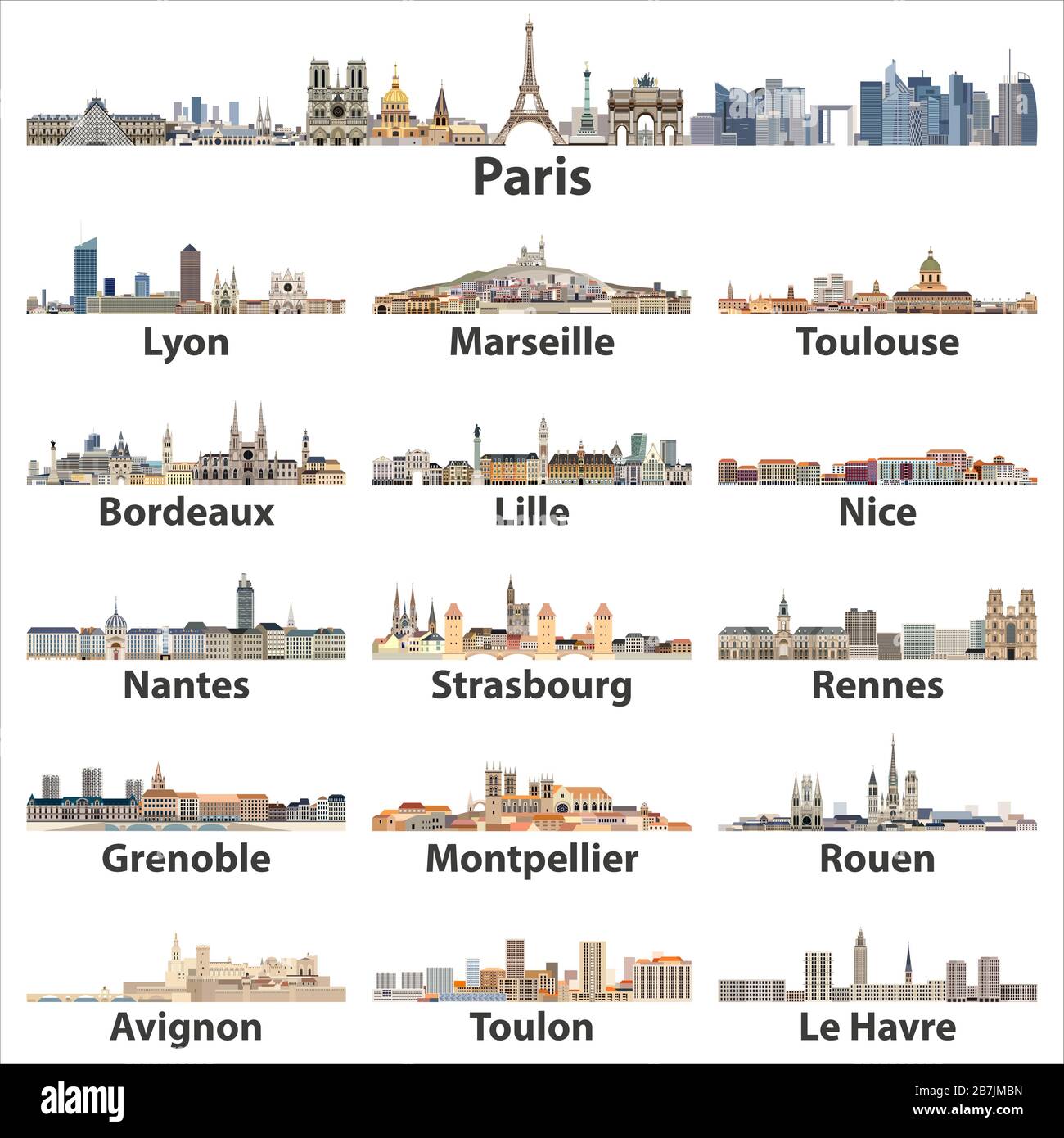 France villes gratte-ciel icônes isolées sur fond blanc. Illustration vectorielle Illustration de Vecteur