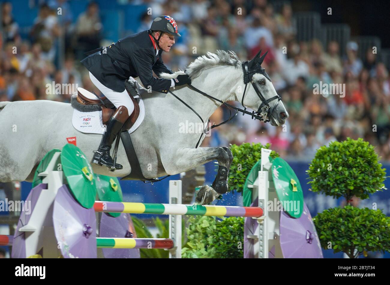 Jeux olympiques 2008 de Beijing, Hong Kong (Jeux) août 2008, Tim Stockdale (GBR) équitation Corlato, de l'équipe finale saut Banque D'Images