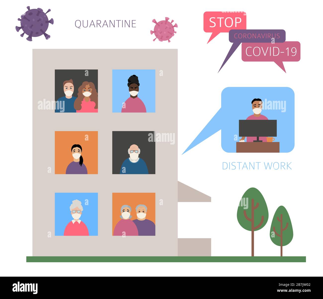 Quarantaine, arrêter le concept de conception de l'épidémie de coronavirus. Illustration vectorielle Illustration de Vecteur