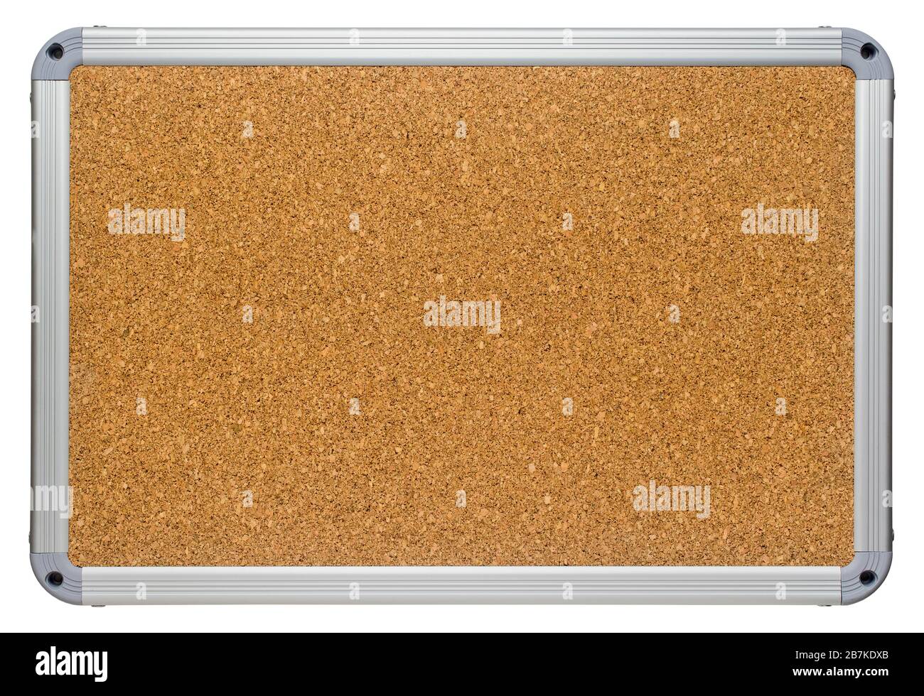 Nettoyez le corkboard à l'aide d'un cadre moderne en plastique couleur métallique. Texture de surface de panneau en liège vierge et nette. Isolé sur fond blanc. Banque D'Images