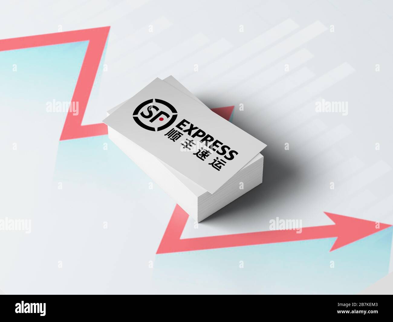 Photo créative : une pile de cartes écrites avec un logo SF Express. Banque D'Images