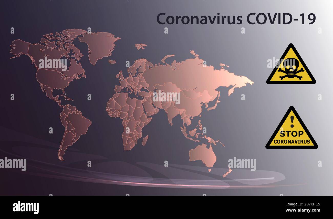 Carte du monde Coronavirus COVID-19 signe un vecteur d'alerte Illustration de Vecteur