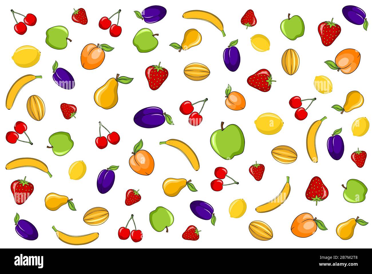 Dessin animé fruits colorés sur fond blanc Banque D'Images