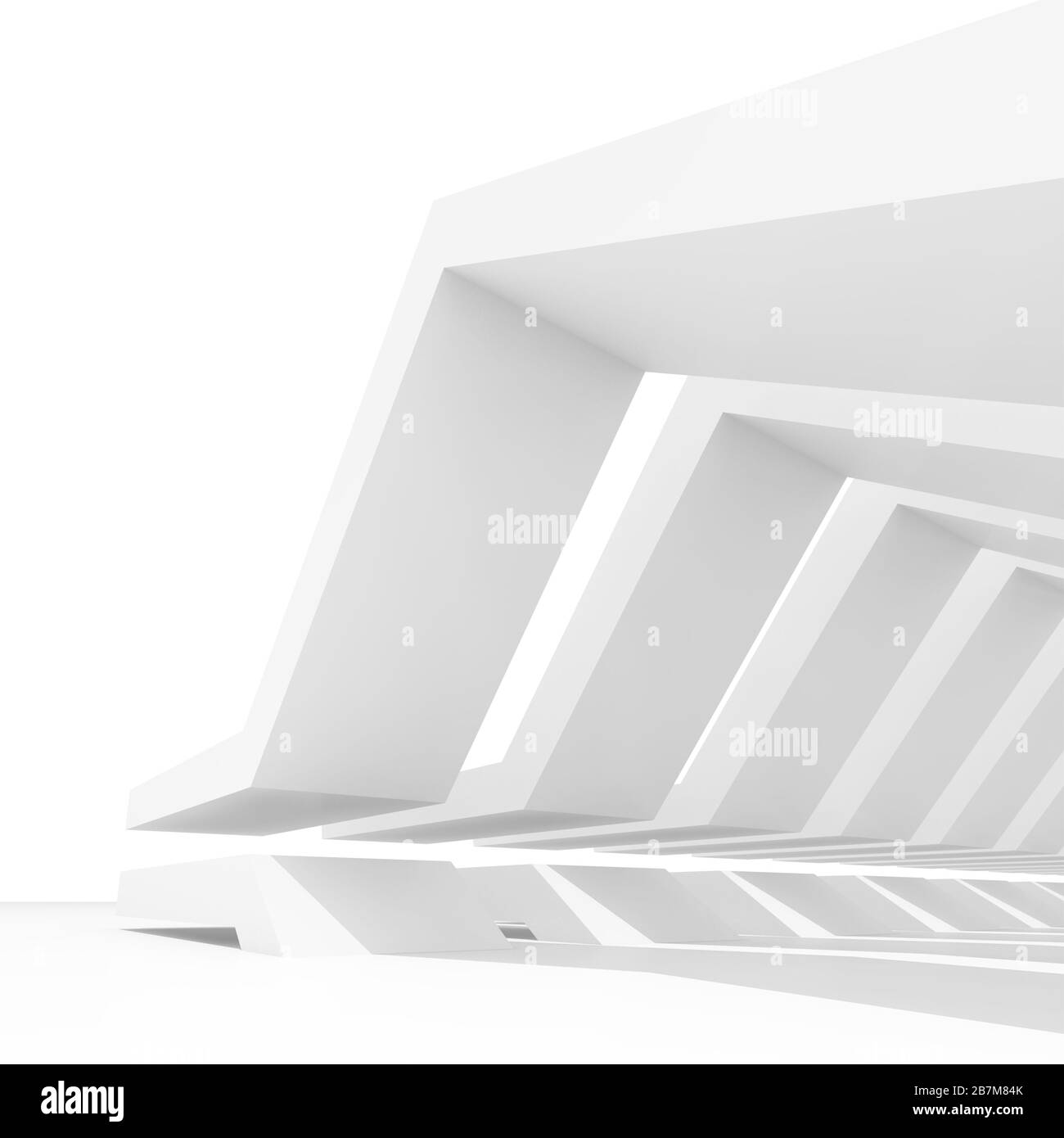 Intérieur blanc abstrait. Arrière-plan de l'architecture paramétrique. Illustration de rendu en 3 dimensions carrées Banque D'Images