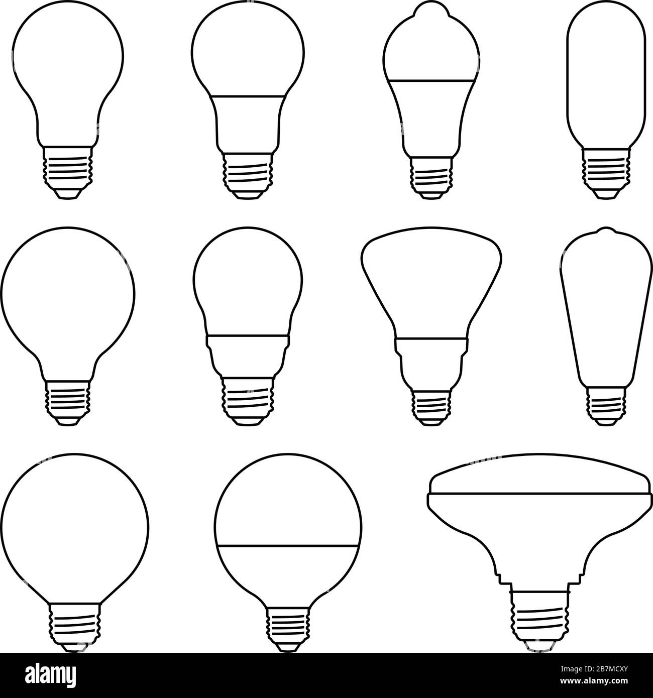 Jeu d'icônes d'ampoule. Vecteur de ligne mince Illustration de Vecteur