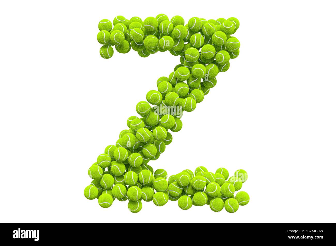 Lettre Z des balles de tennis, rendu tridimensionnel isolé sur fond blanc Banque D'Images