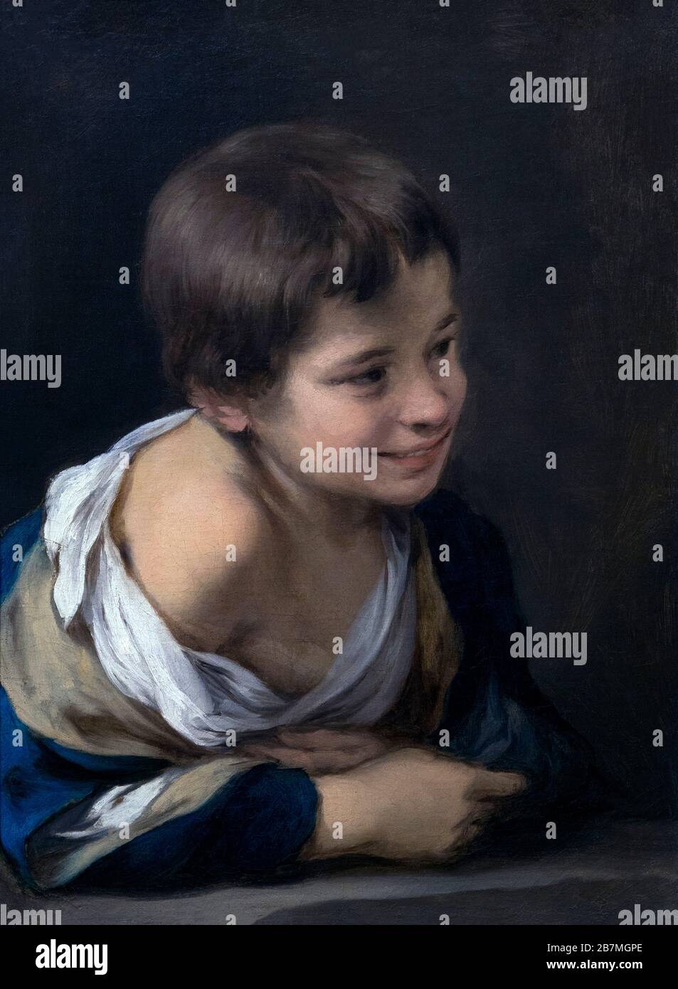 Paysan Boy penchant sur un seuil, Bartolome Esteban Murillo, 1670-80, Banque D'Images