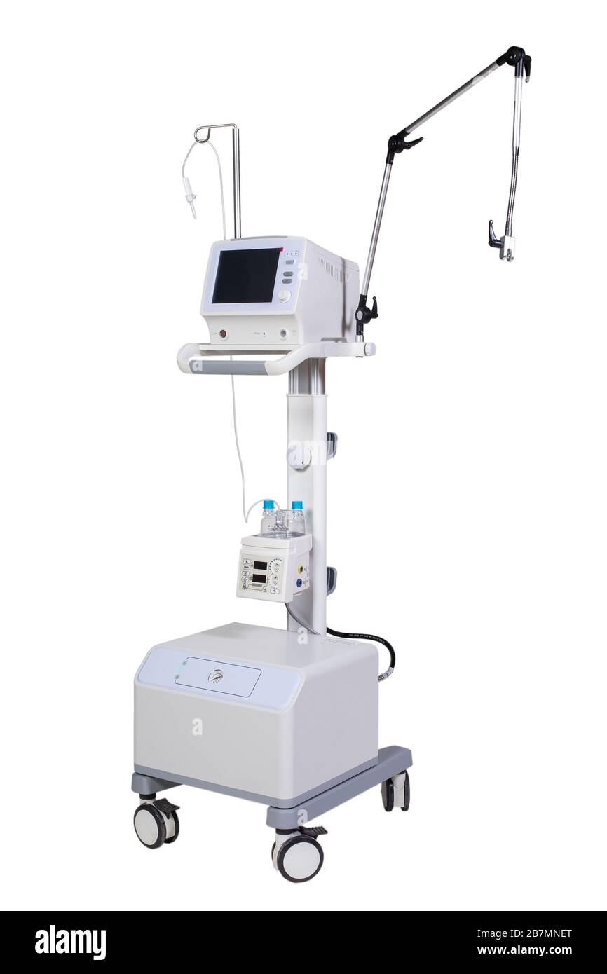 Appareils modernes d'équipement médical hospitalier pour la ventilation  artificielle pulmonaire isolés en blanc Photo Stock - Alamy