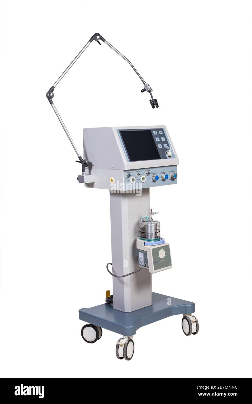 Appareils modernes d'équipement médical hospitalier pour la ventilation artificielle pulmonaire isolés en blanc Banque D'Images