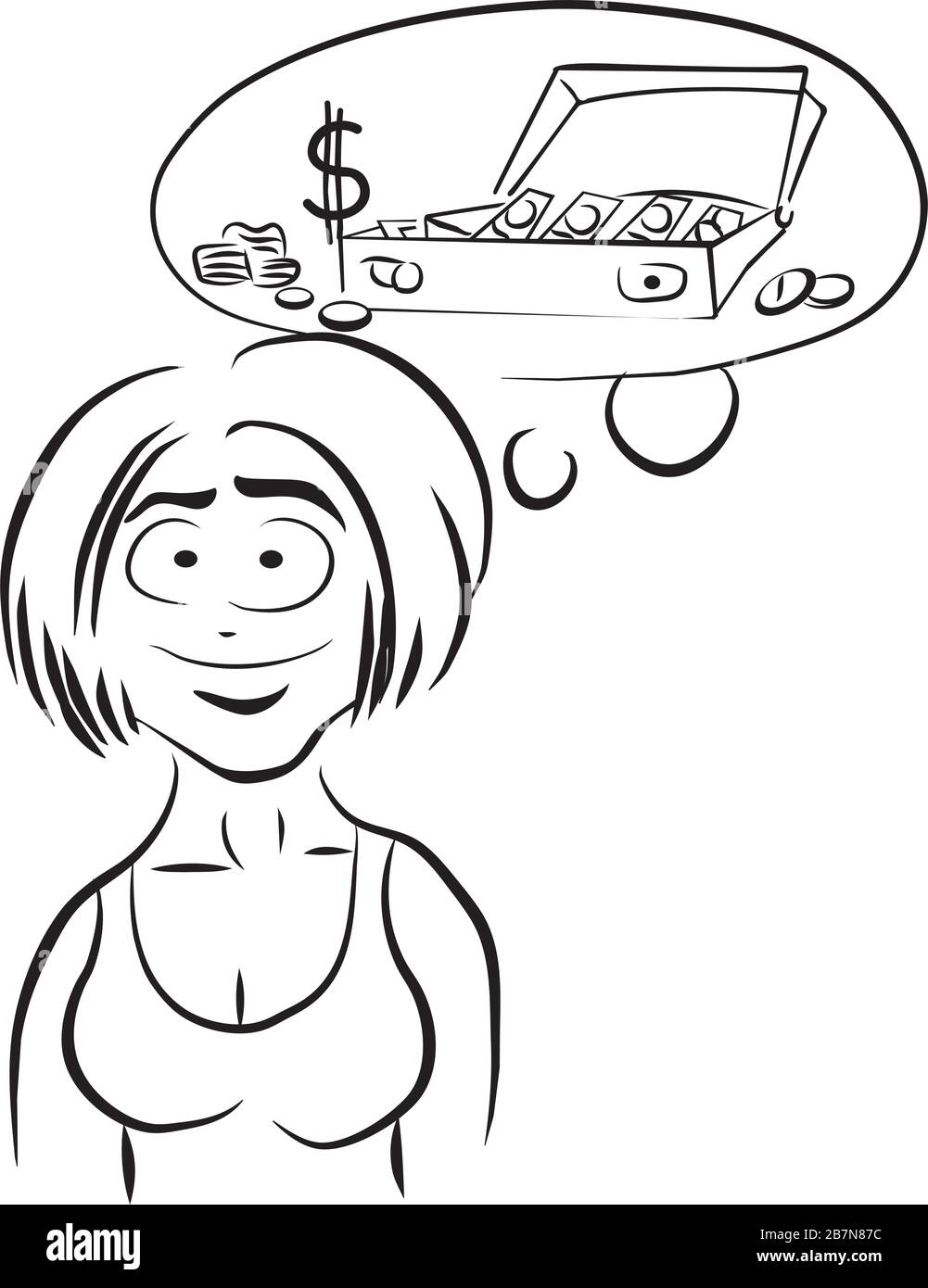 Femme de penser à l'argent Illustration de Vecteur