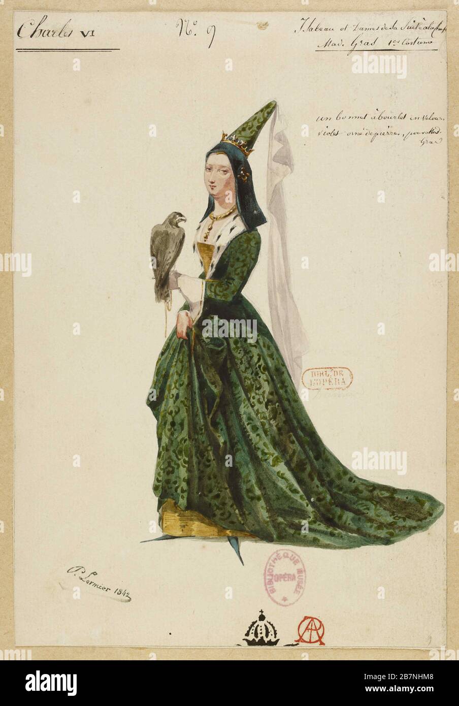 Isabelle de Bavi&#xe8;RE. Costume pour l'opéra Charles VI par Fromental Hal&#xe9;vy, 1843. Trouvé dans la Collection de Biblioth&#xe8;que nationale de France. Banque D'Images
