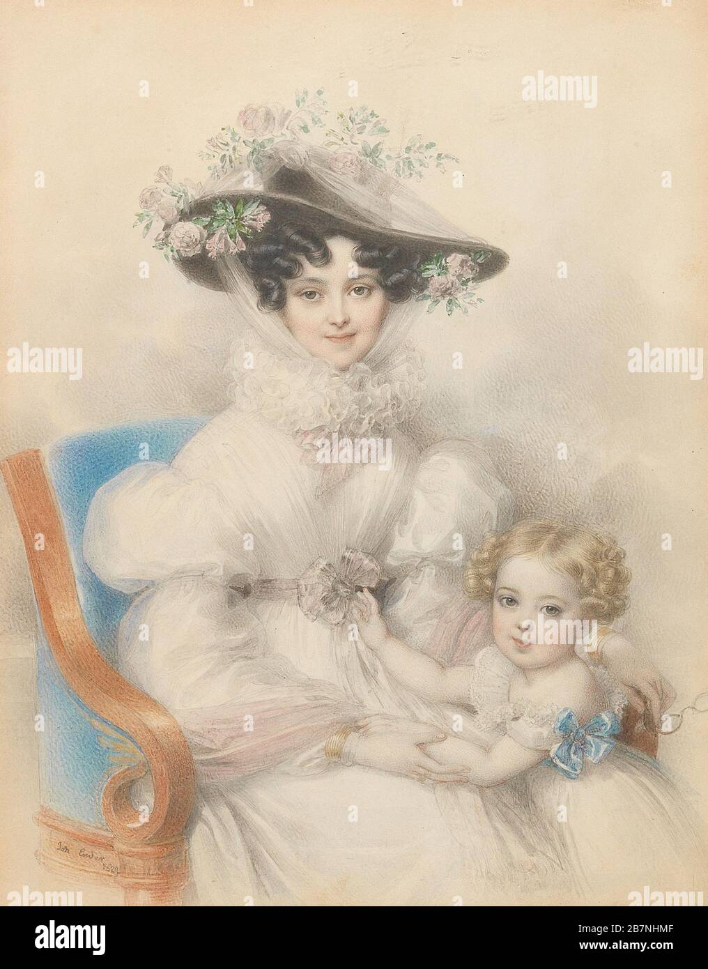 La princesse Henrietta de Nassau-Weilburg (1797-1829) avec sa fille Maria, 1829. Collection privée. Banque D'Images