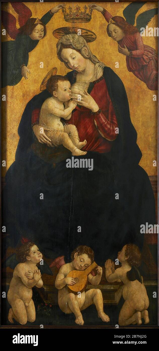 Madonna du lait avec des anges de la musique, 1490-1500. Trouvé dans la Collection du Musée Mayer van den Bergh, Anvers. Banque D'Images