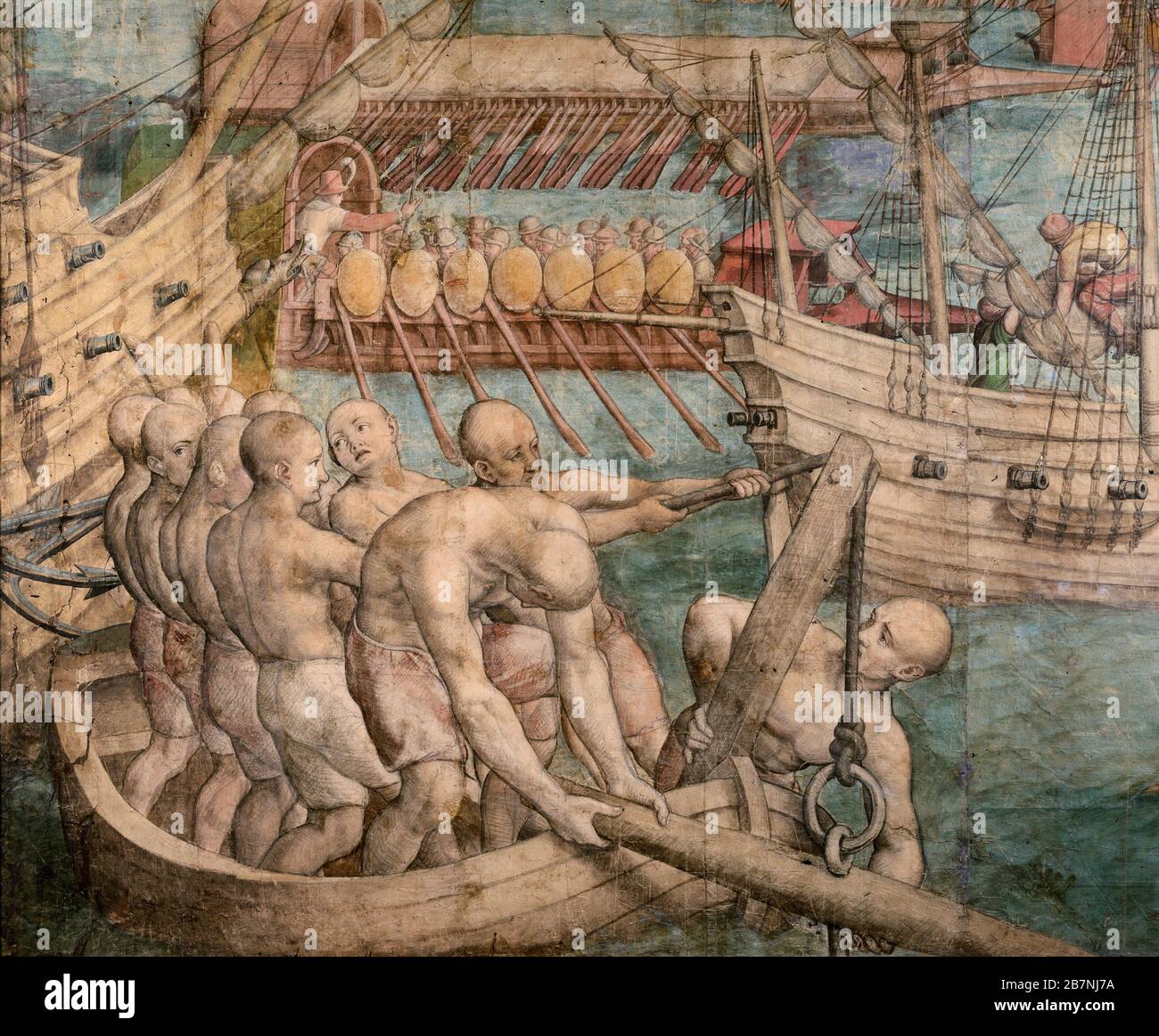 Esclaves de galley. Détail de: L'empereur Charles V capture Tunis (Tapestry Cartoon), c. 1548. Trouvé dans la Collection du Musée d'Histoire de l'Art, Vienne. Banque D'Images