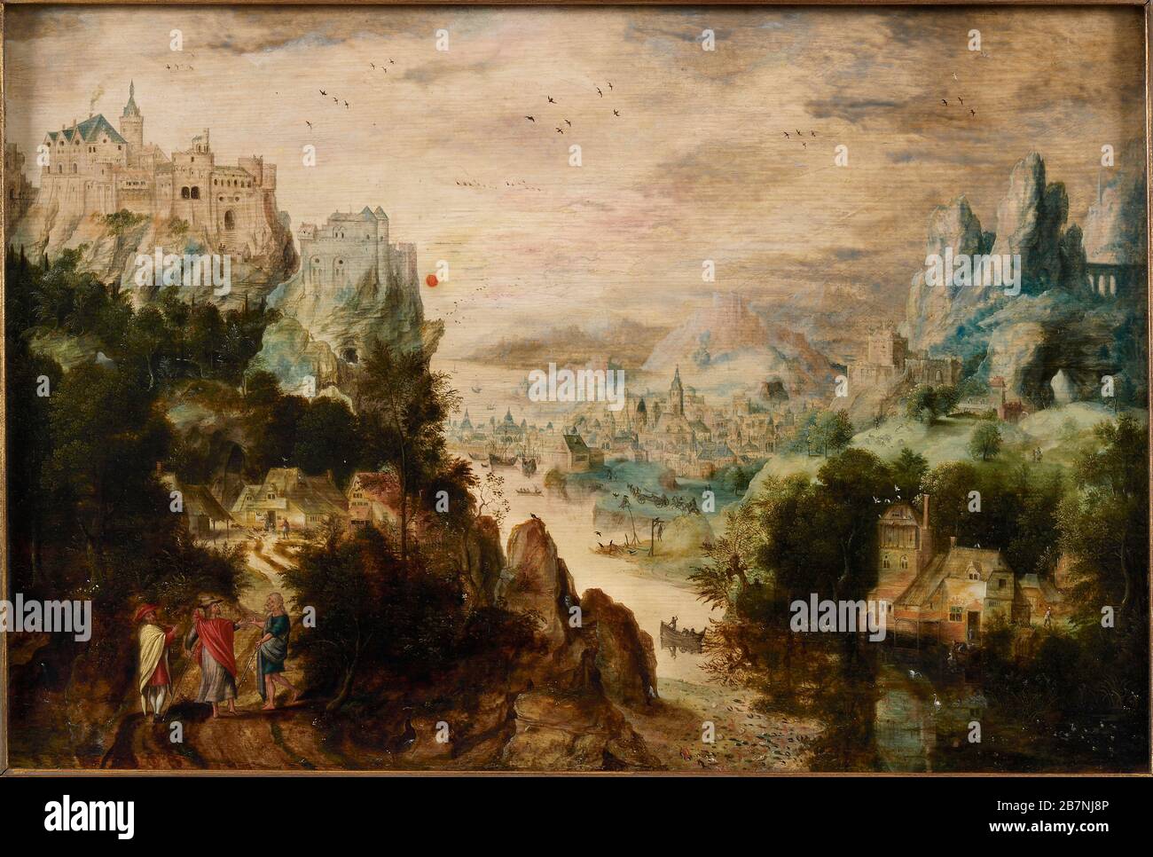 Paysage avec route vers Emmaus, vers 1540. Trouvé dans la Collection du Musée Mayer van den Bergh, Anvers. Banque D'Images