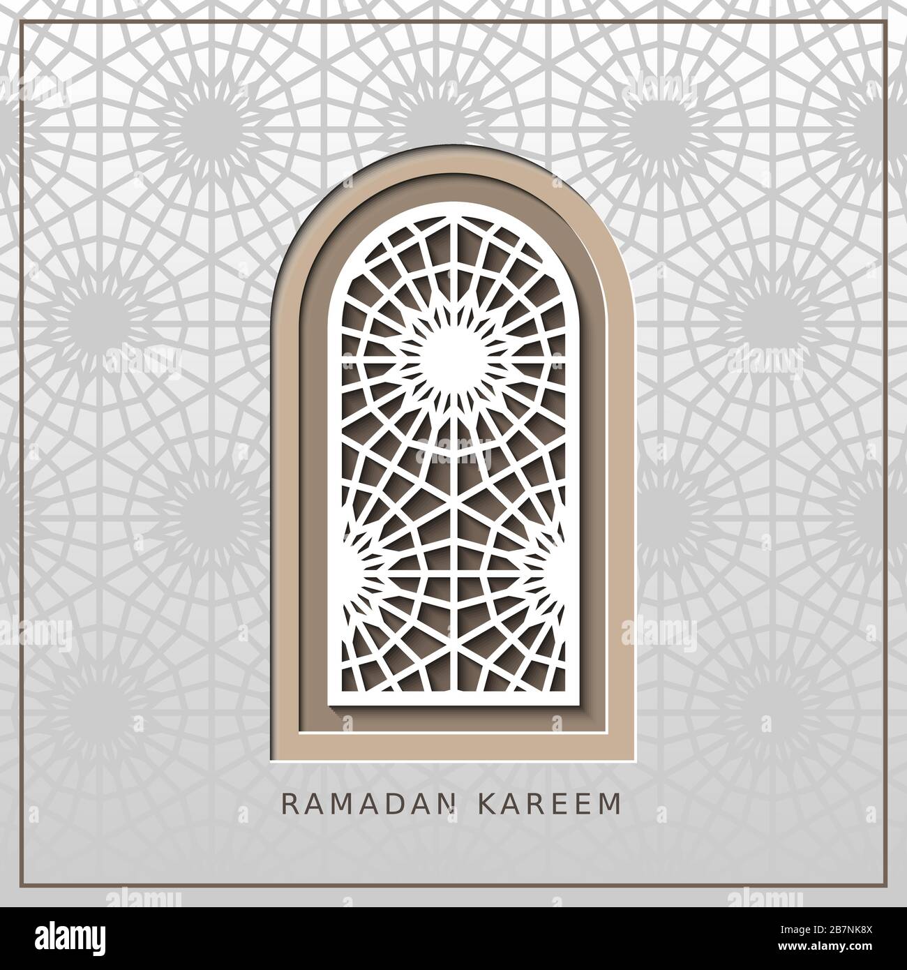 Carte vectorielle Ramadan kareem avec fenêtre arabe. Couper Illustration de Vecteur