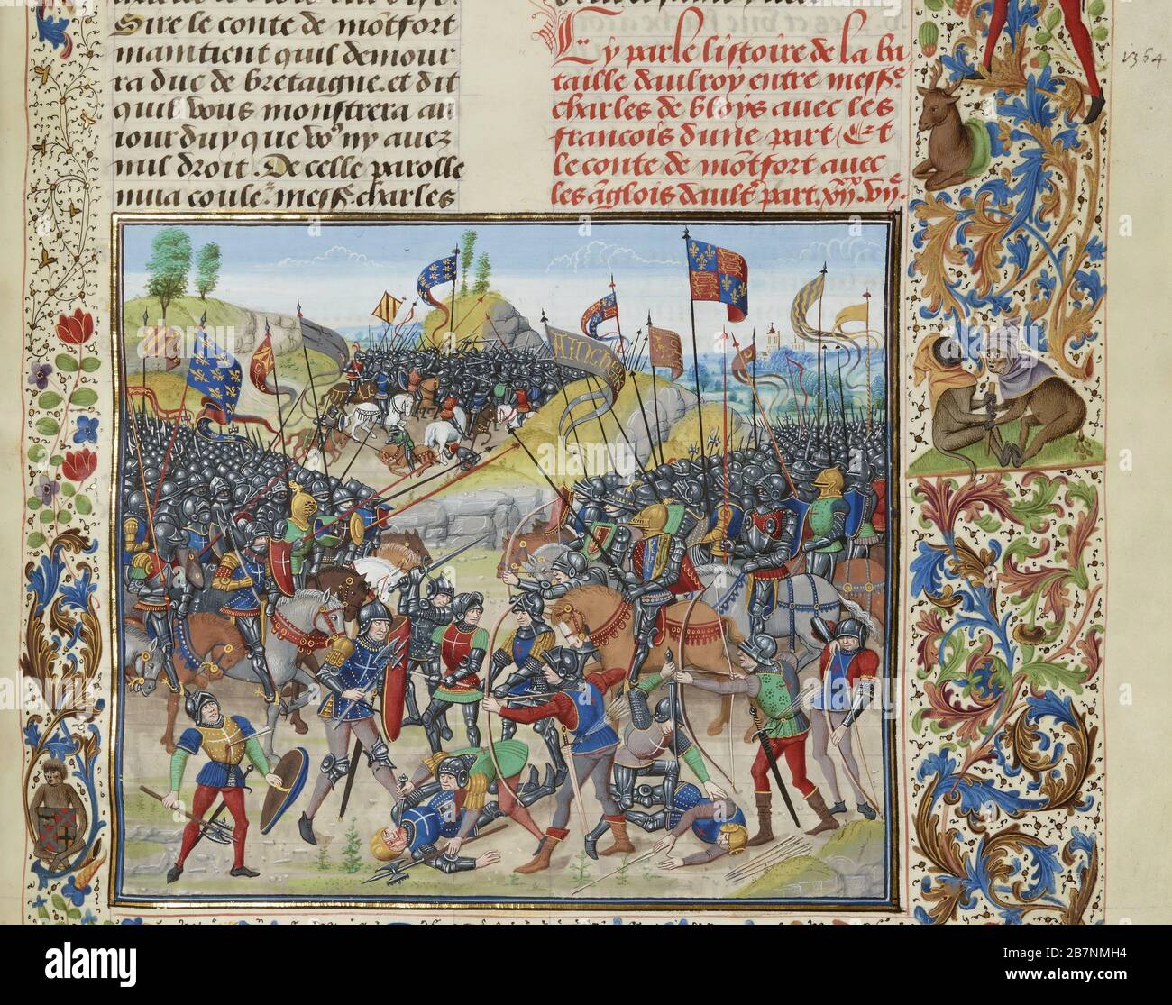 La bataille d'Auray le 29 septembre 1364 (miniature des grandes chroniques de France par Jean Froissart), vers 1470-1475. Trouvé dans la Collection de Biblioth&#xe8;que nationale de France. Banque D'Images