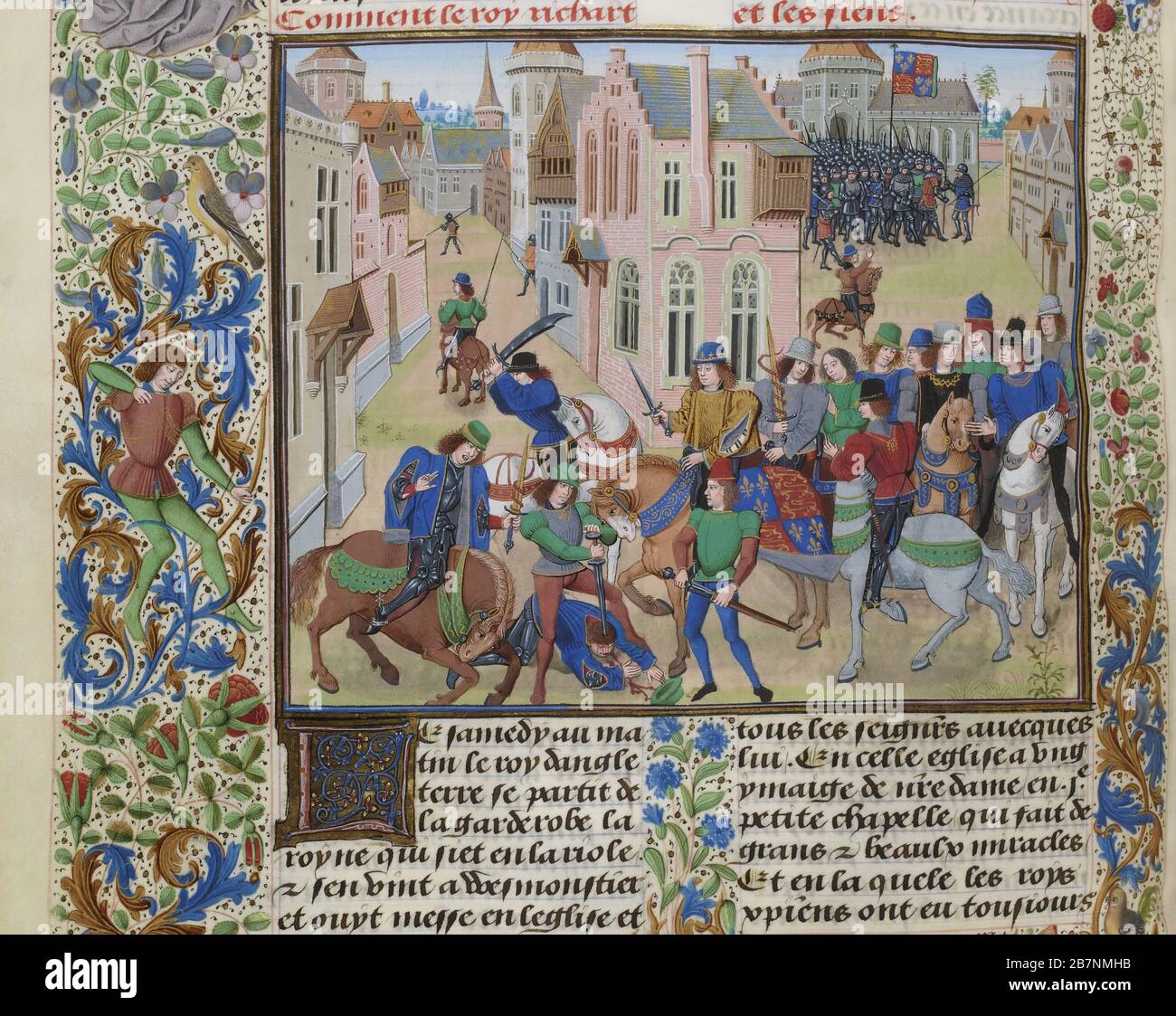 La mort de Wat Tyler (miniature des grandes chroniques de France par Jean Froissart), CA 1470-1475. Trouvé dans la Collection de Biblioth&#xe8;que nationale de France. Banque D'Images
