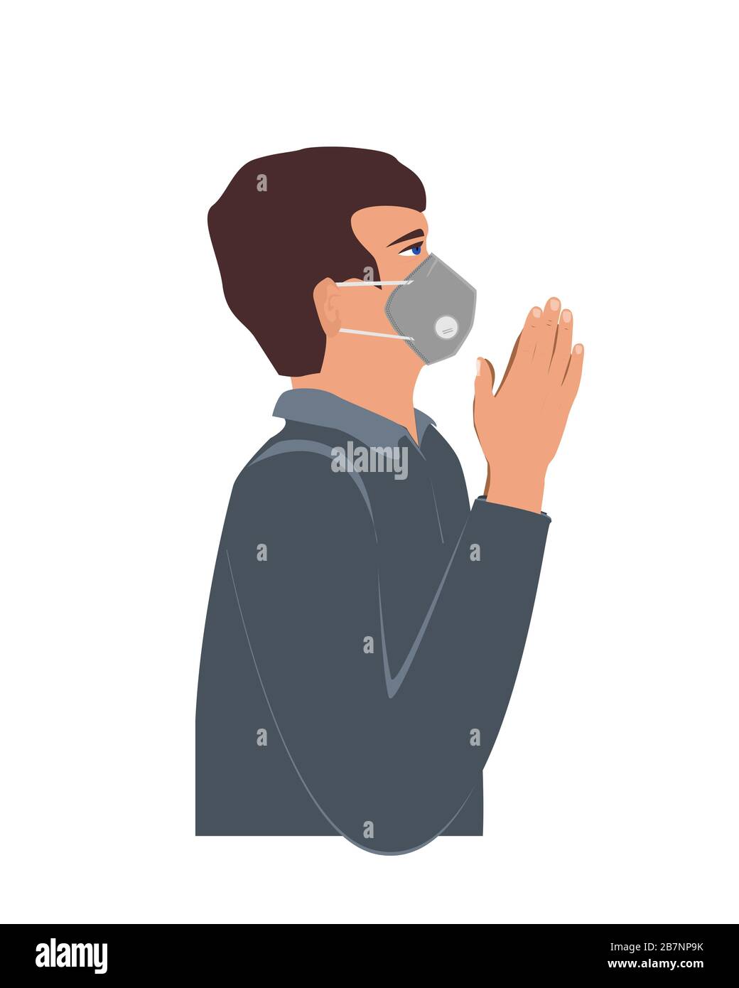 Homme portant un masque de protection et priant pour vaincre le coronavirus. Religion et virus dangereux de Covid-19 en 2020, illustration vectorielle Illustration de Vecteur