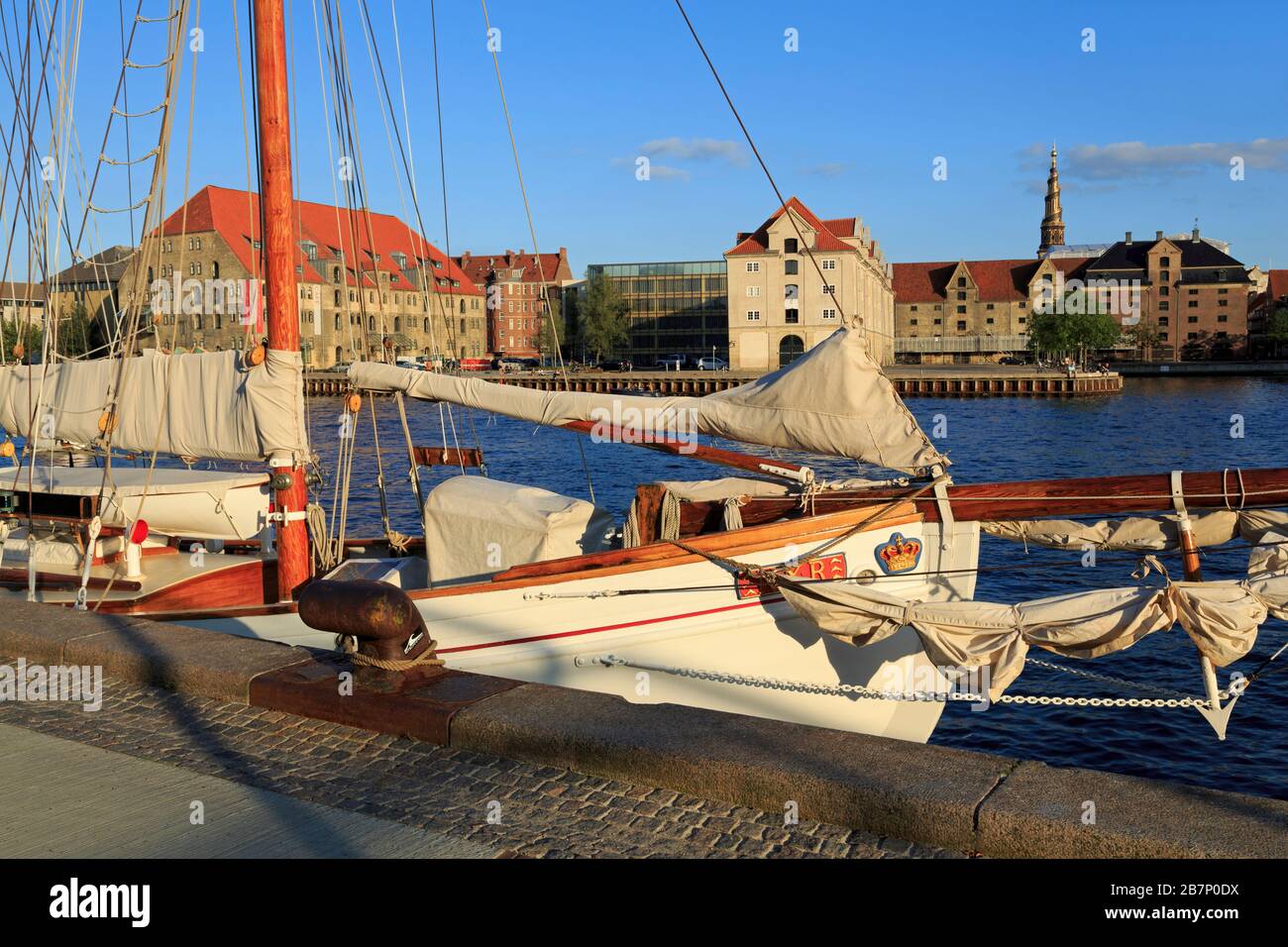 Bateau à voile historique, Havnegade Quay, Copenhague, Zélande, Danemark, Europe Banque D'Images