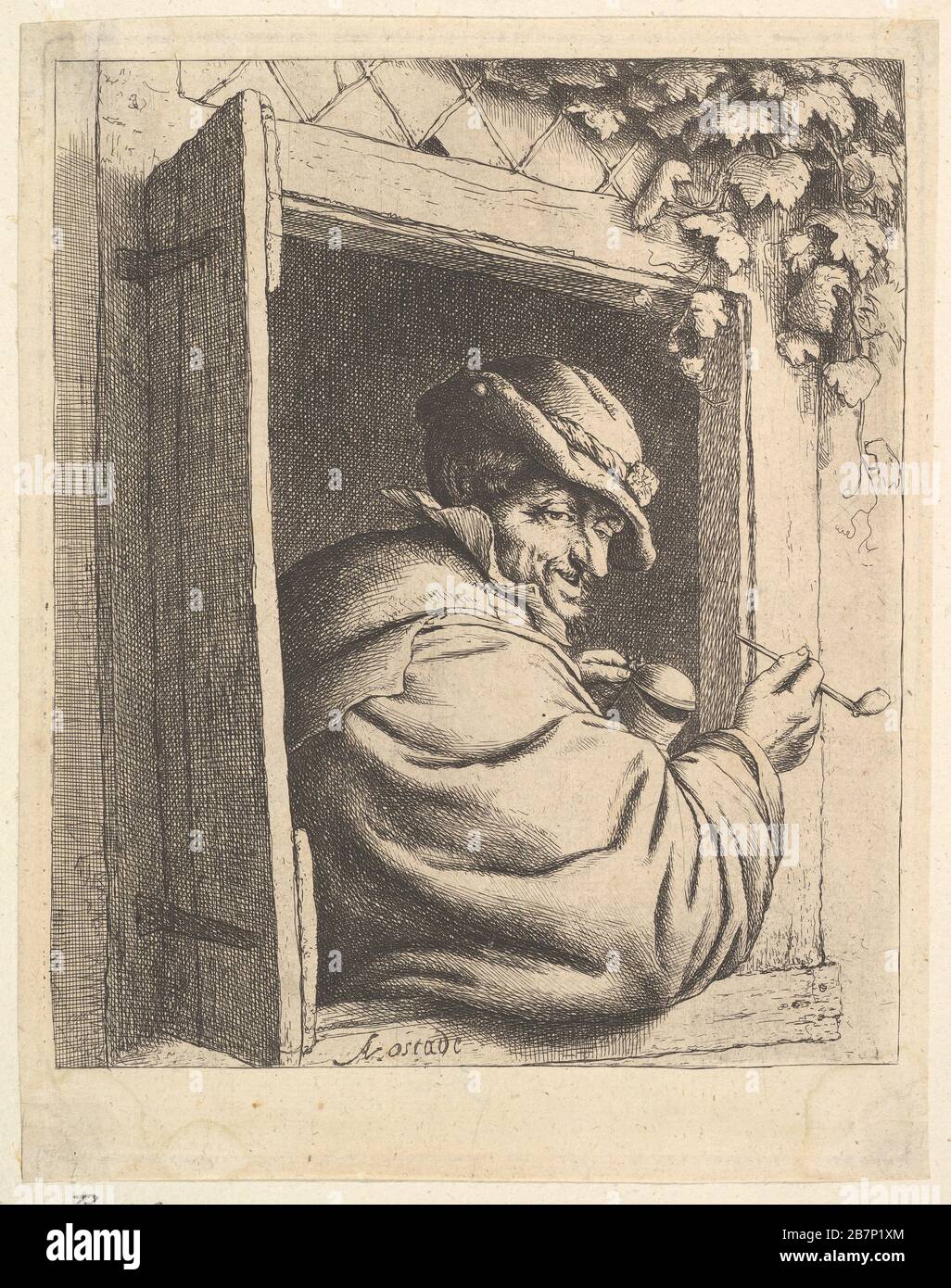 Fumeur à la fenêtre, 1610-85. Banque D'Images