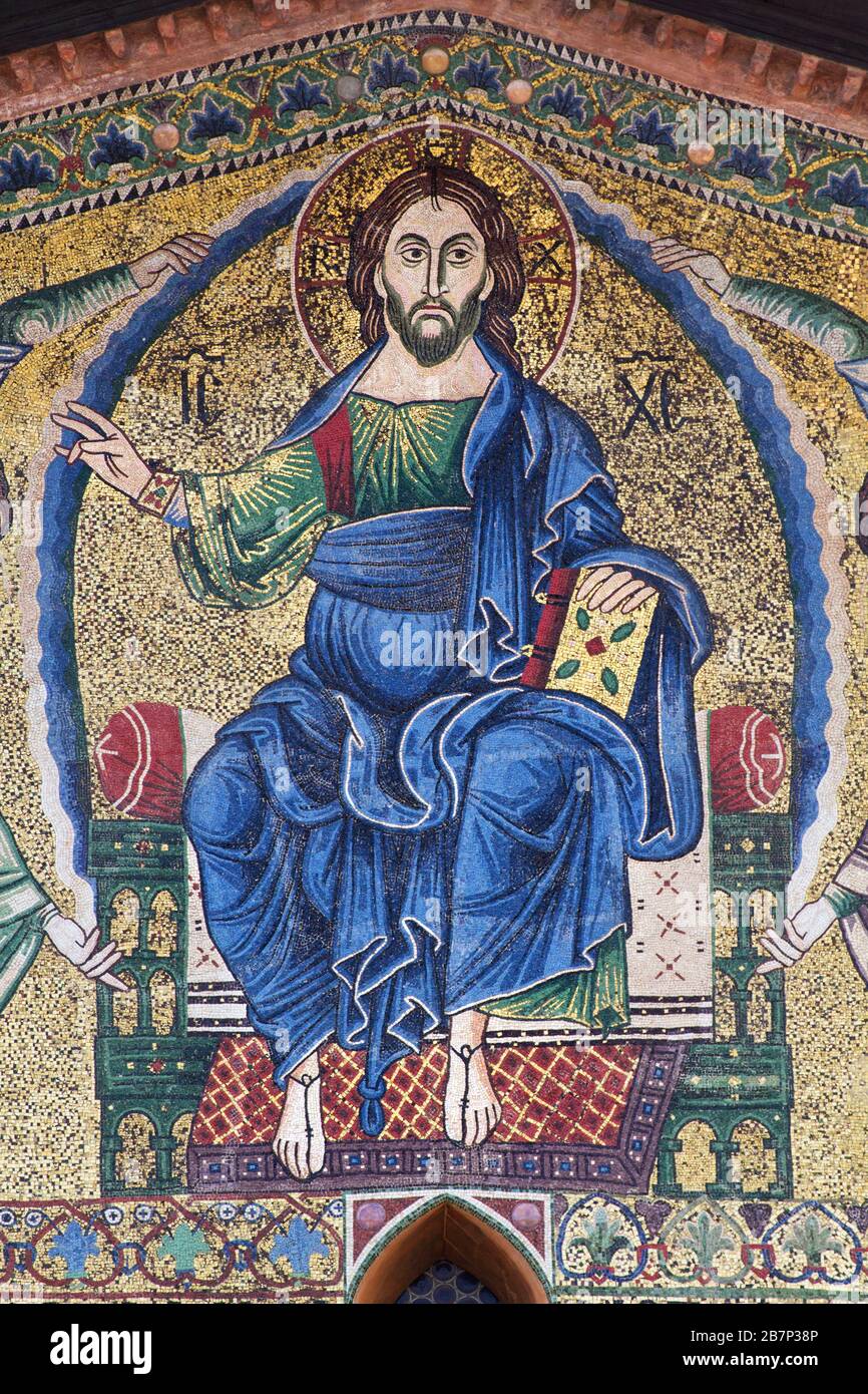 L'Ascension du Christ Sauveur avec les apôtres, l'église San Frediano (Lucques, Italie), une mosaïque de style byzantin rare en Toscane (XIIIe siècle) Banque D'Images