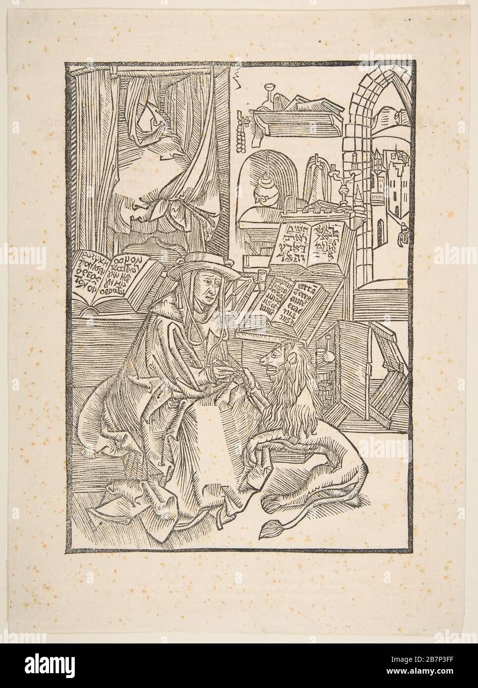 Saint Jérôme extraire un Thorn du pied du Lion, Lyon, 1508 (copie).n.d. Banque D'Images