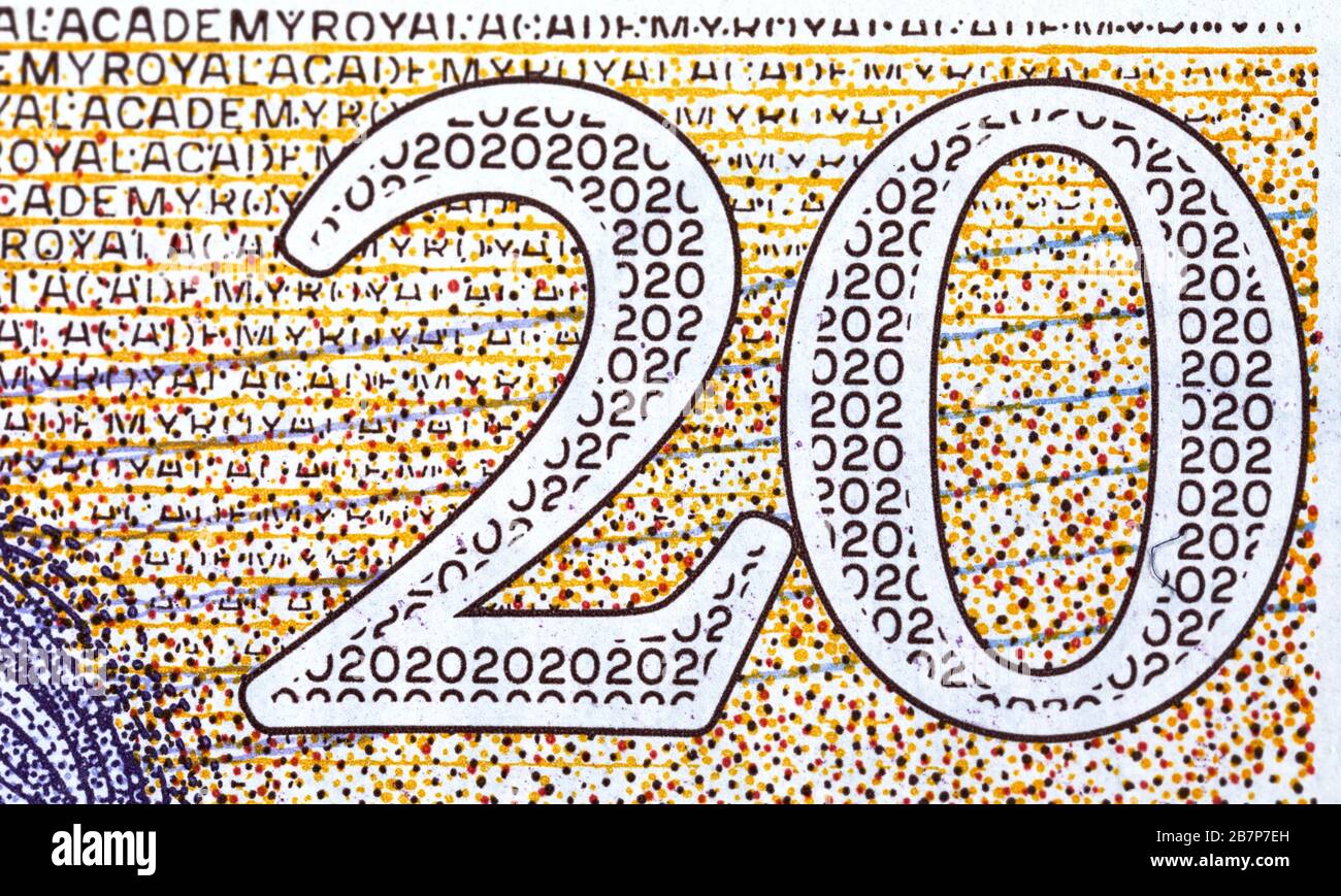 Macro-photo du nouveau billet de 20 £ Banque D'Images