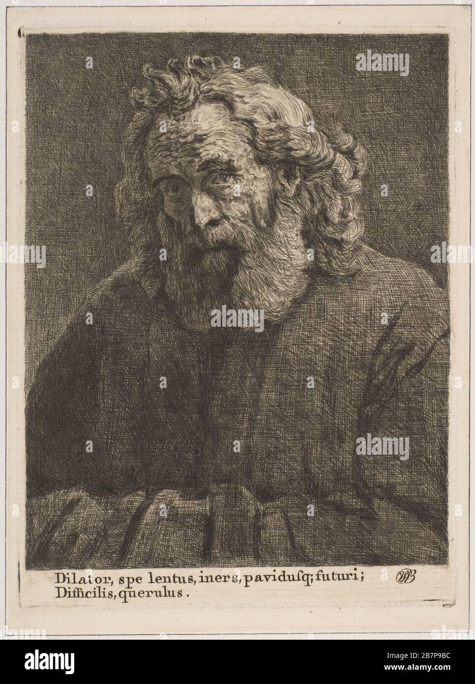 Vieux homme avec une longue barbe, 1761. Après Rembrandt Banque D'Images