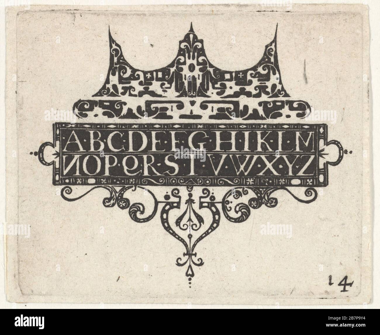 Blackwork Print avec l'alphabet, CA. 1620. Banque D'Images