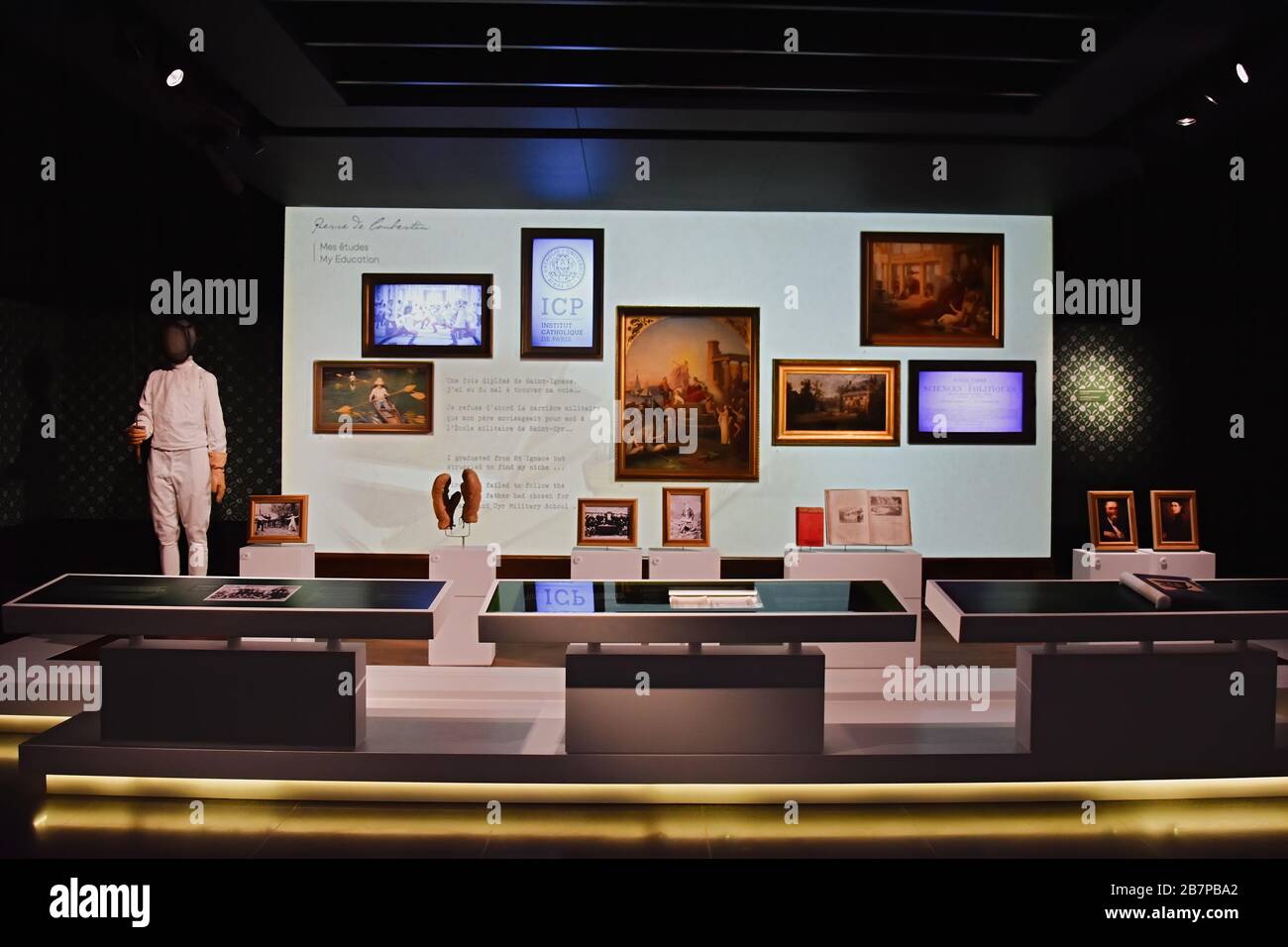 LAUSANNE, SUISSE - 7 août 2019. Intérieur du Musée Olympique, plus grande archive des Jeux Olympiques du monde, Lausanne Banque D'Images