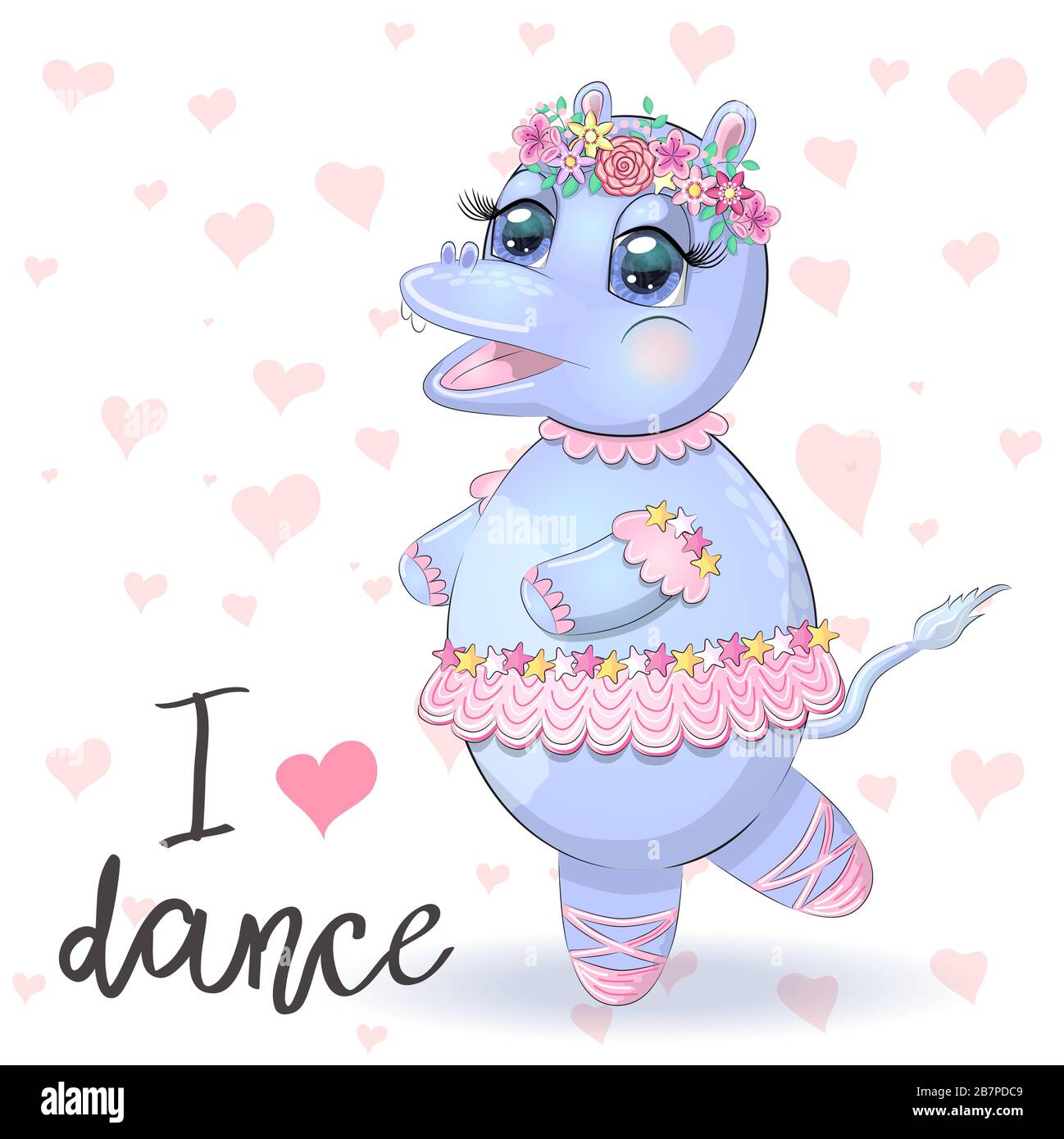 Dessin à la main dessin animé hippo danse ballet dans un tutu. Danse animaux.illustration des enfants Illustration de Vecteur