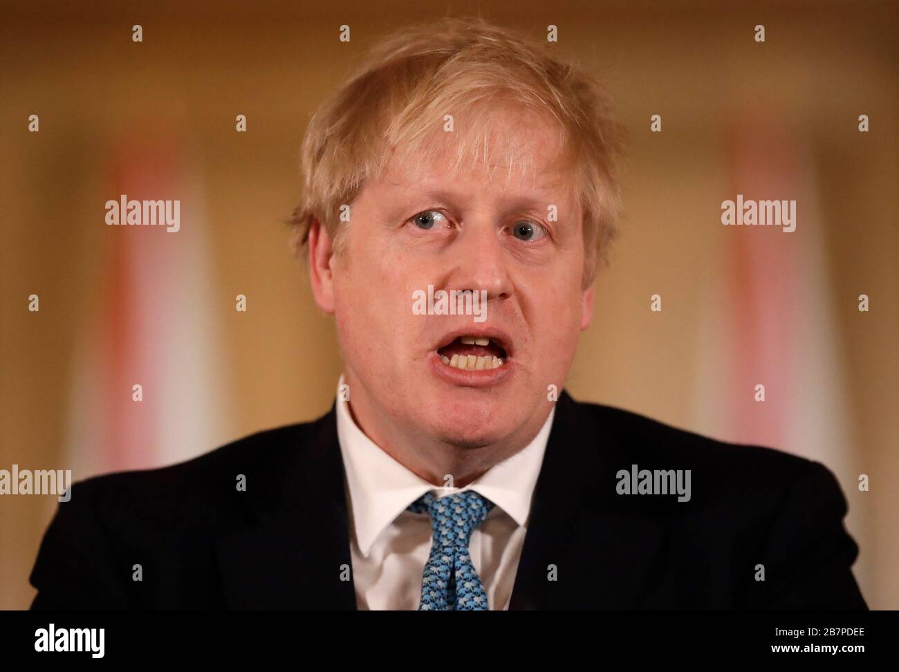 Le Premier ministre Boris Johnson lors d'un exposé médiatique à Downing Street, Londres, sur Coronavirus (COVID-19). Date de l'image: Mardi 17 mars 2020. Voir l'histoire de PA SANTÉ Coronavirus. Crédit photo devrait lire: Matt Dunham/PA fil Banque D'Images