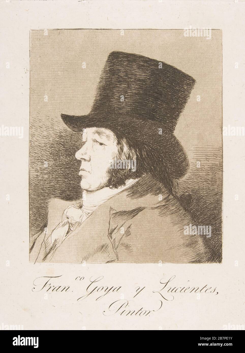 Plaque 1 de 'Los Caprichos': Autoportrait de Goya ( Franco. Goya e Lucientes, Pintor), 1799. Banque D'Images
