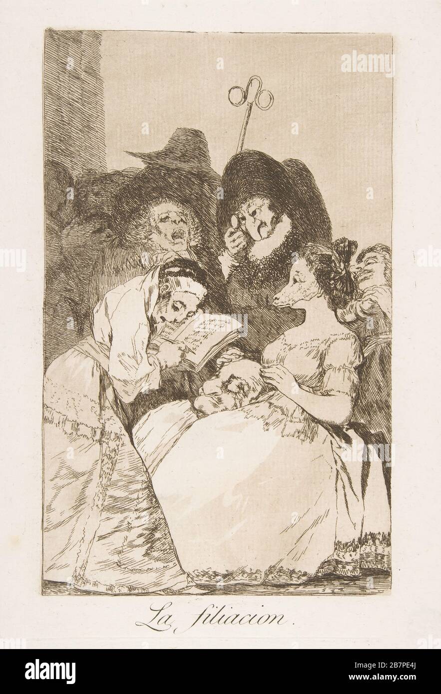 Plaque 57 de 'Los Caprichos':la filiation (la filiacion.), 1799. Banque D'Images