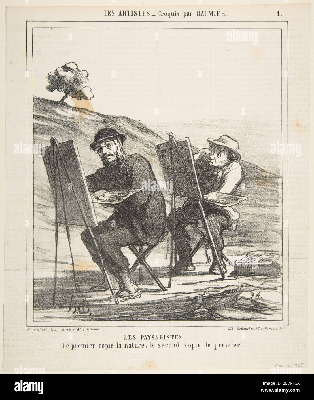 Les peintres paysagistes, les premières copies de la nature, la seconde copie la première, des "artistes", publiée dans le Charivari, 12 mai 1865, 12 mai 1865. Banque D'Images